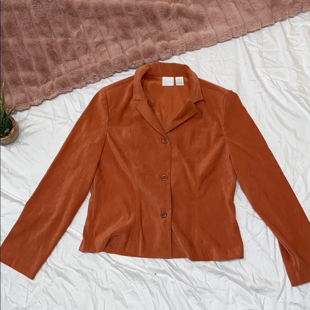 Polyester Orange Button Down Jacket w Shoulder Pad